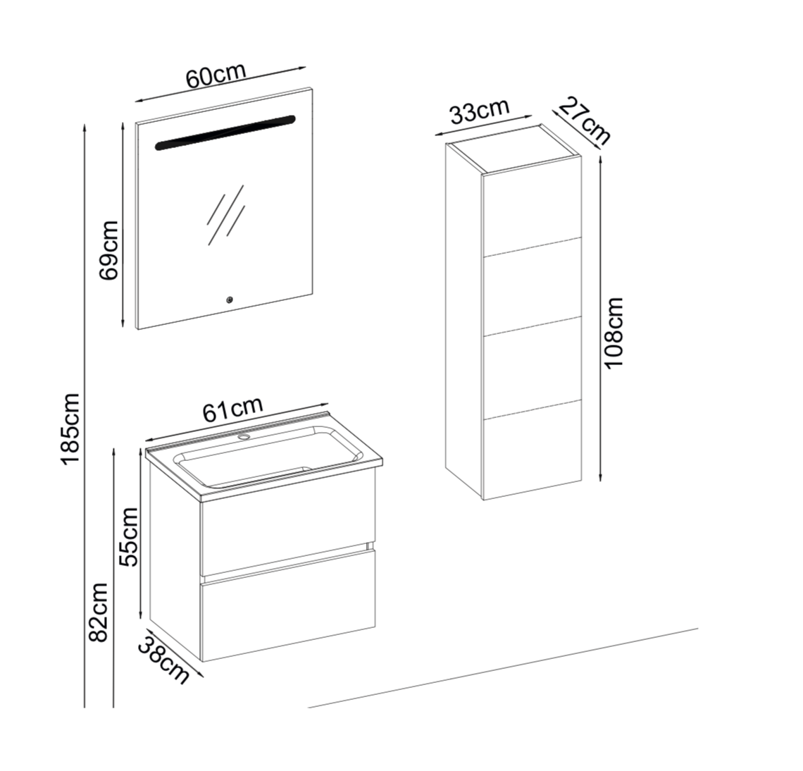 Meuble vasque + Miroir "Porto Dark"